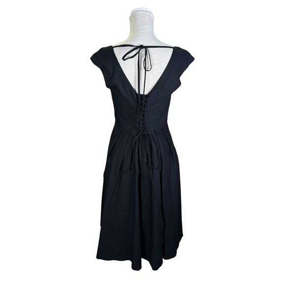 NWT Linen Vibes Lace Up A-line Midi Dress Women's Small Black Whimsygoth Chic - Picture 8 of 11